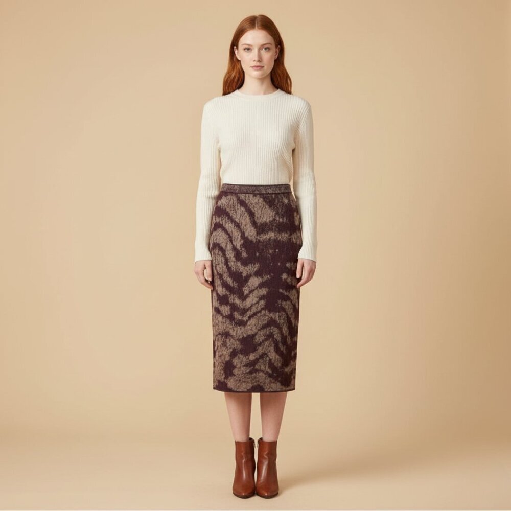 Peruvian Connection Womens Small Knitted Pattern Midi Skirt